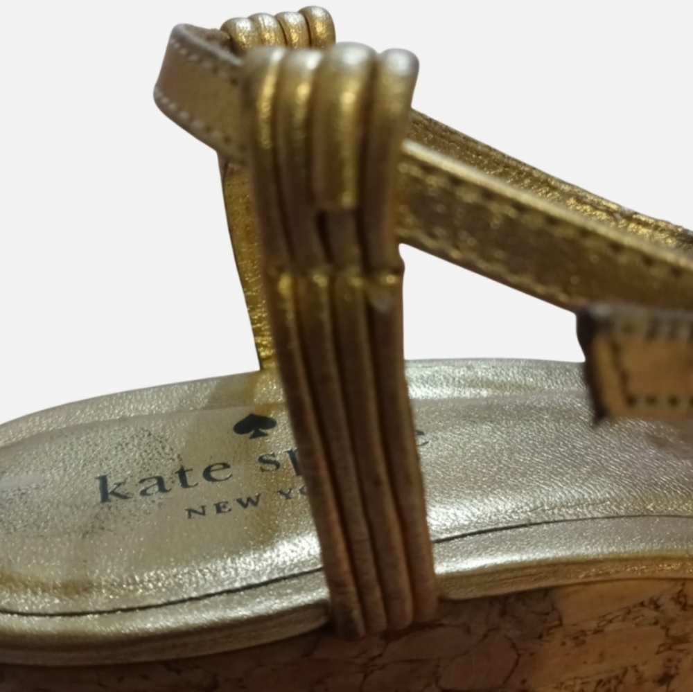 Kate Spade Metallic Gold Braided Wedge Sandals - Picture 6 of 7